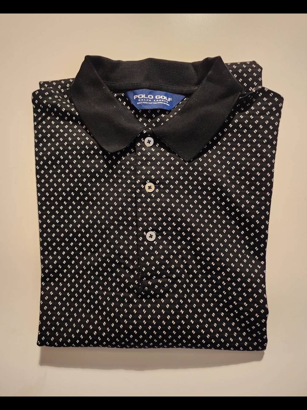 PGA TOUR Black Polo Ralph Lauren with White Micro Square Print